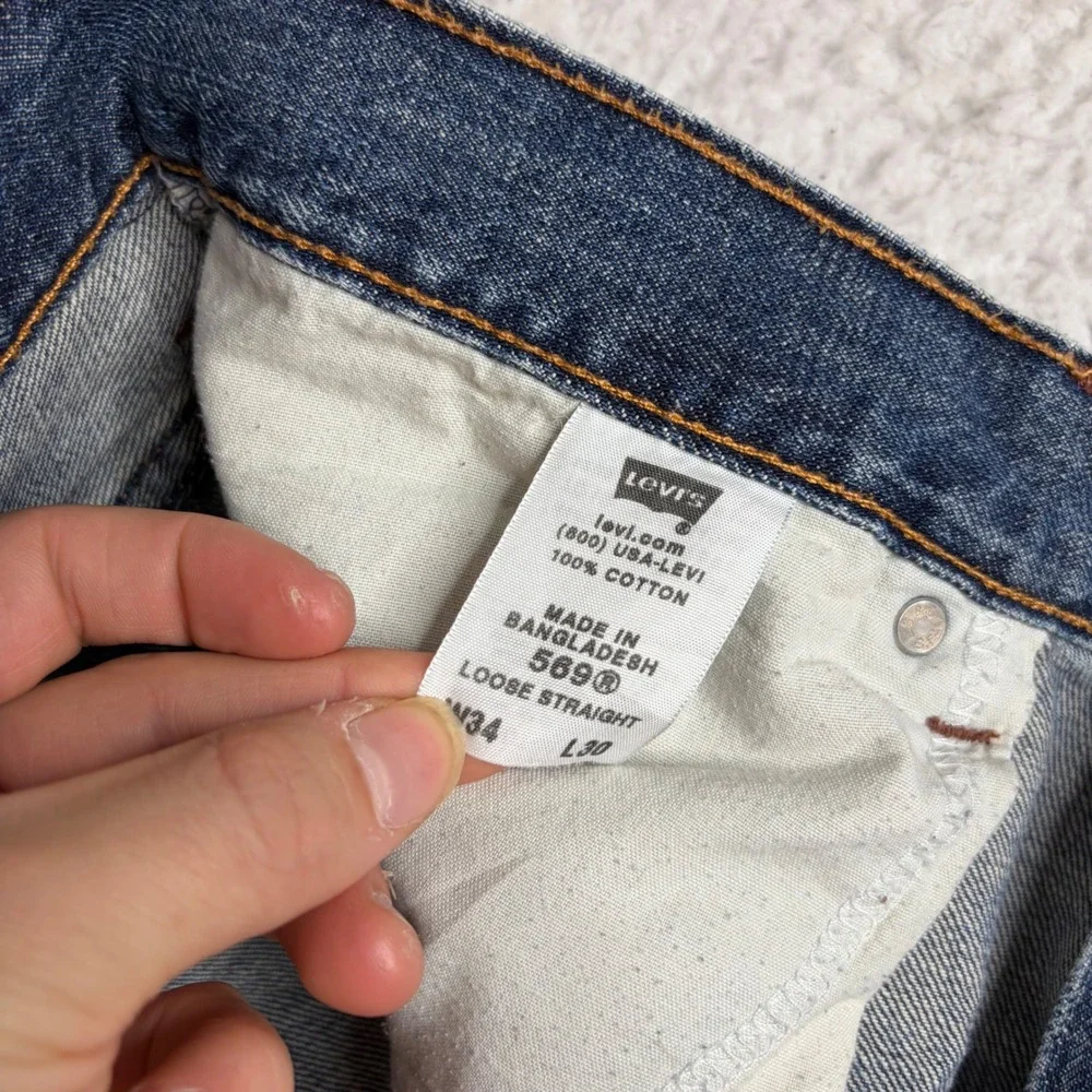 Y2K Levis 569 Loose Straight Jeans Mens 34x30(36x29) Blue Denim faded baggy